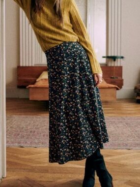 Sezane Tabaty Navy Floral Maxi Skirt size 14